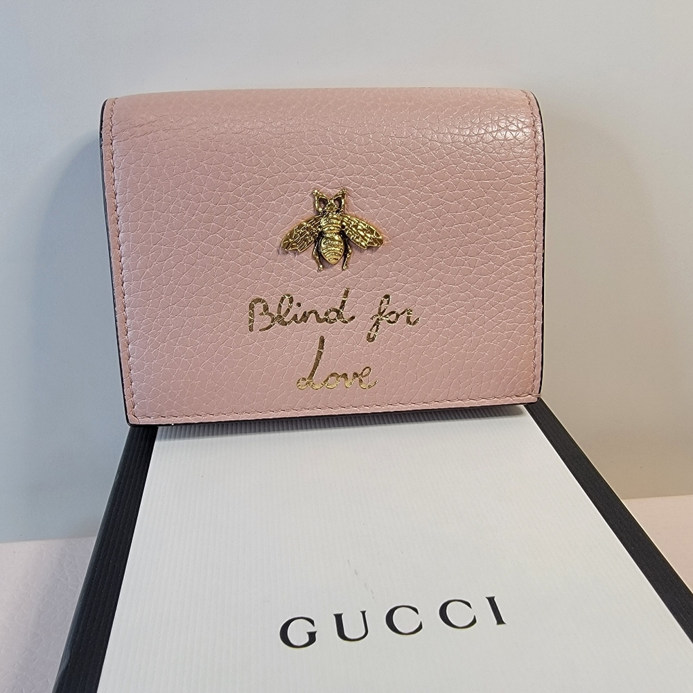 GUCCI Like New Authentic Animalier Pink Leather Bifold Wallet